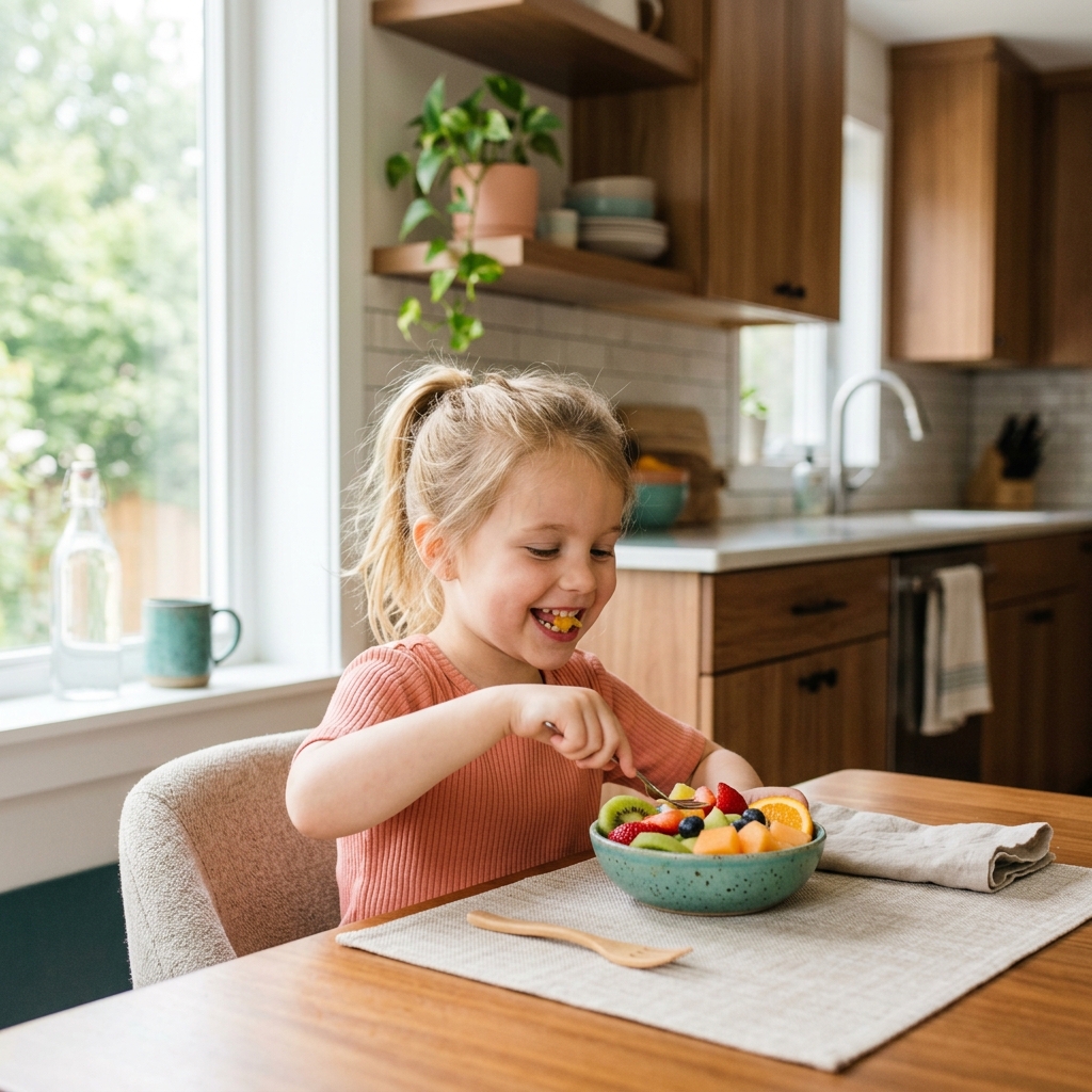 Young child eating healthy snack
